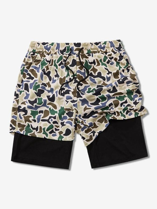 Men's Camo Print Double Layer Shorts, Regular Fit Casual Fashion Comfy Breathable Shorts for Daily Outdoor Wear, Men Bottoms for Summer