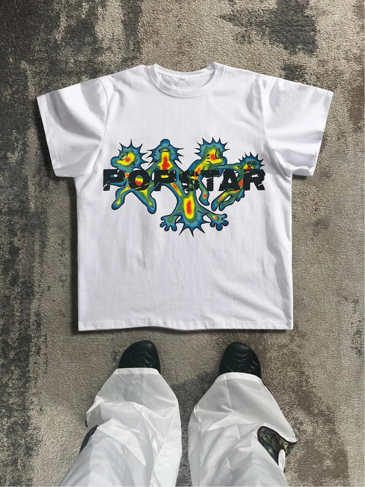 Men's Cartoon Dragon & Letter Print Round Neck Tee, Street Casual Regular Fit Short Sleeve T-shirt for Daily Wear, Men's Top for All Seasons