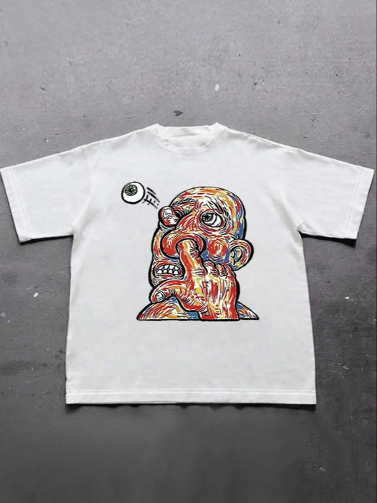 Men's Cartoon Pop Art Print Drop Shoulder Tee, Regular Fit Casual Creative Comfy Half Sleeve Round Neck T-Shirt for Summer, Fashion Men's Top for Daily Wear