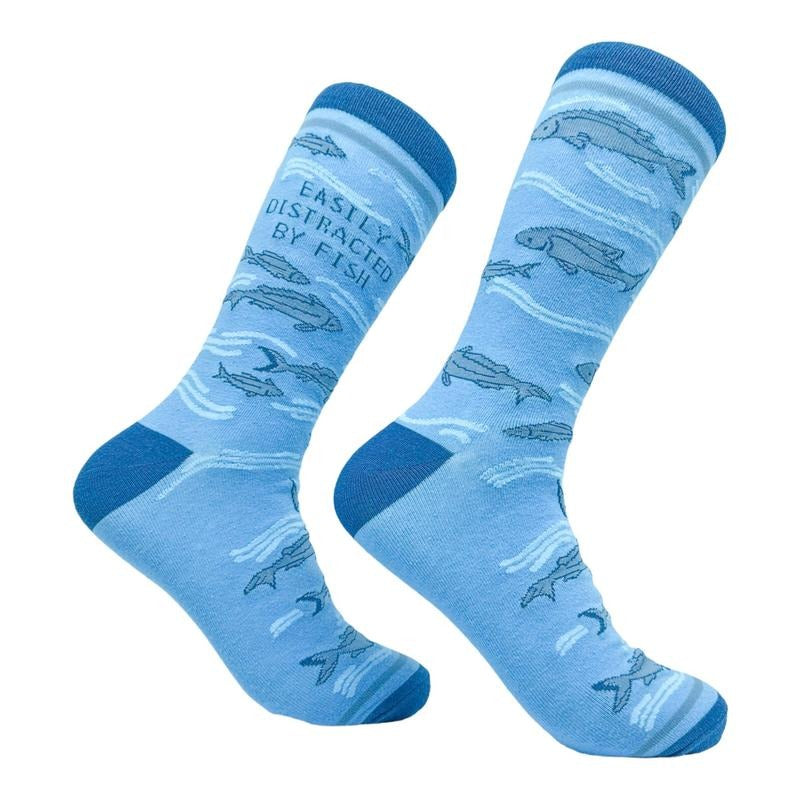 Men's Easily Distracted By Fish Socks Funny Fishing Hook Catch Fishermen Footwear Funny Graphic Socks Comfortable Fitted Spandex Cotton