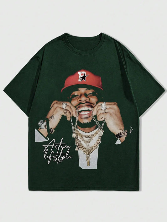 Men's Figure Print Round Neck Tee, Casual Regular Fit Short Sleeve Crew Neck T-shirt for Summer, Fashion Men's Top for Daily Wear