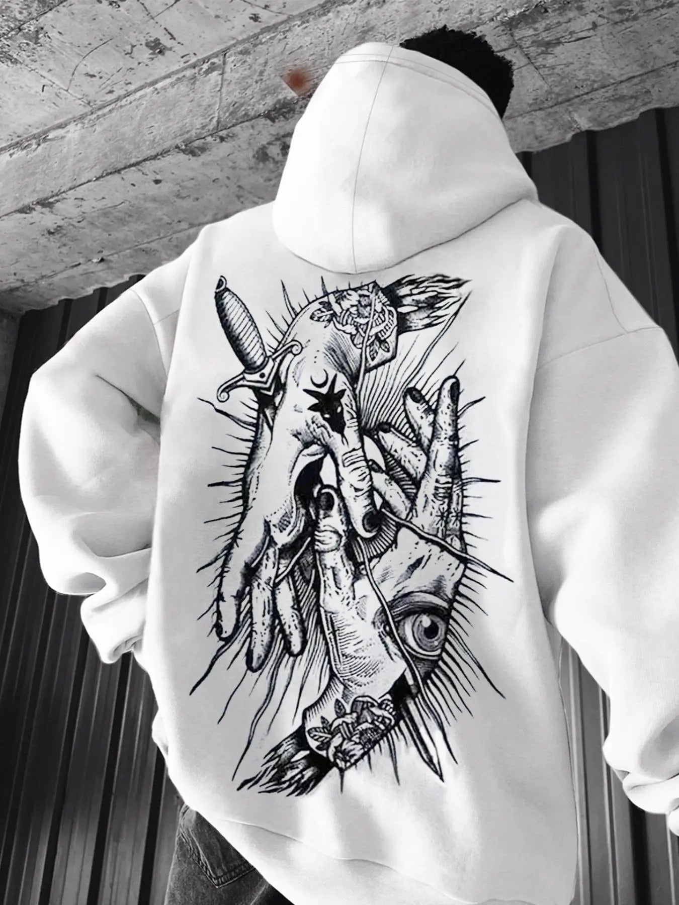 Men's Hand Print Drop Shoulder Hoodie, Fashion Casual Regular Fit Drawstring Hooded Sweatshirt for Daily Holiday Outdoor Wear, Men Clothes for Fall & Winter