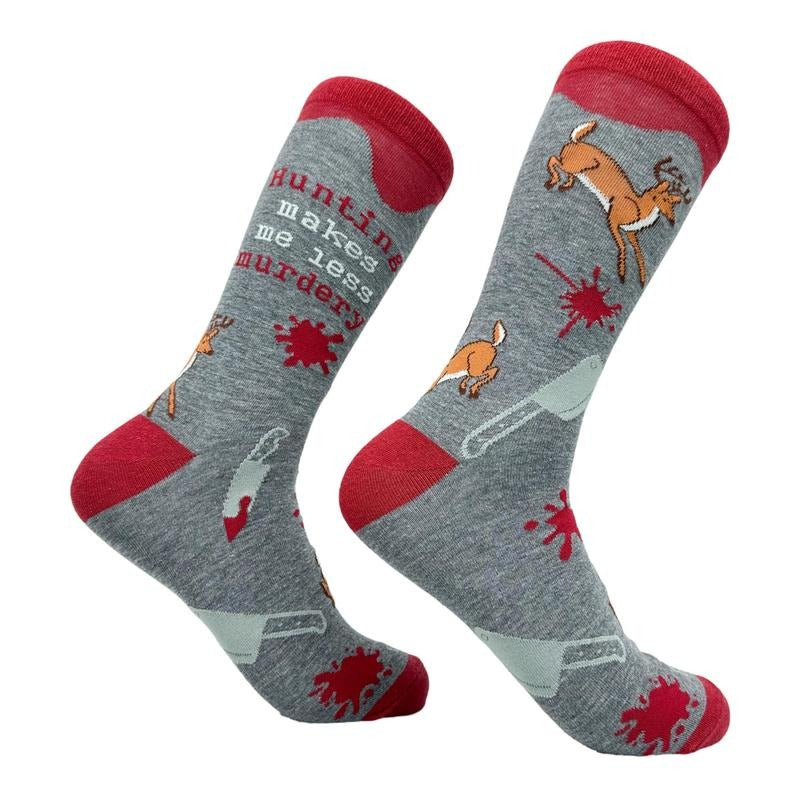 Men's Hunting Makes Me Less Murdery Socks Funny Deer Hunter Footwear Funny Graphic Socks Comfortable Fitted Spandex Cotton