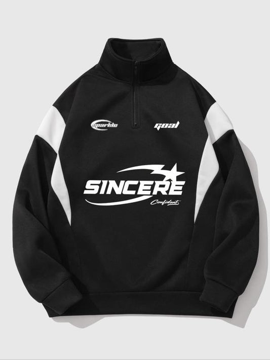 Men's Letter & Star Print Half Zip Up Hoodie, Casual Regular Fit Long Sleeve Hooded Sweatshirt for Fall & Winter, Men's Top for Daily Wear