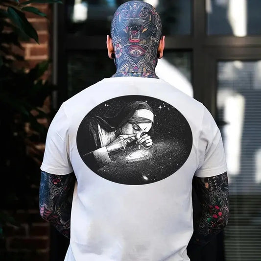 Men's Nun Smoking Dark Style  Graphic  Print T-shirt, Sweatshirt, Hoodie Unisex Shirt, Naughty Clothes Men  - Unisex Shirt, Naughty Clothes Men