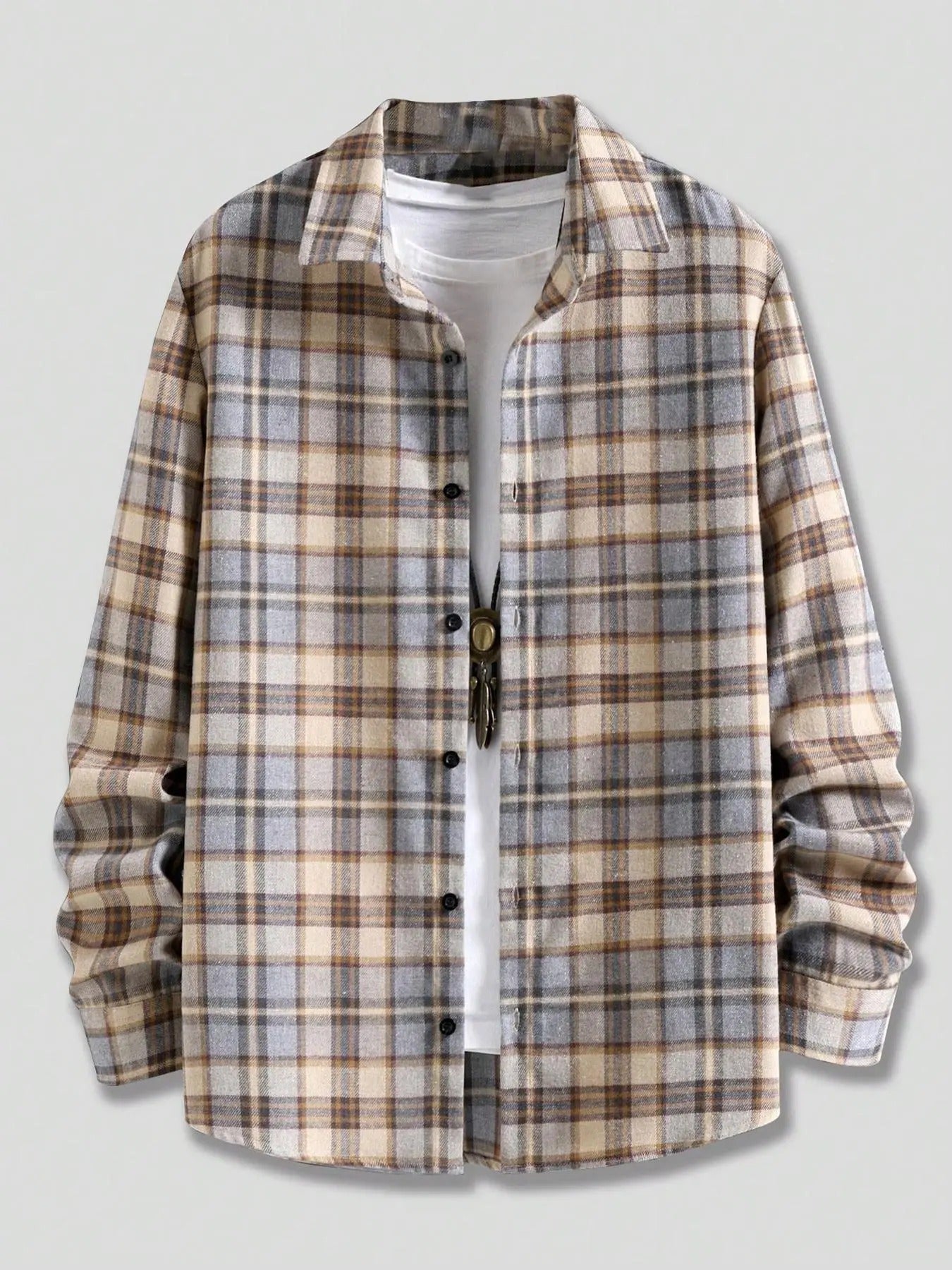 Men's Plaid Print Button Front Shirt Jacket, Casual Comfy Long Sleeve Collared Outerwear for Spring & Fall, Fashion Men's Clothes for Daily Wear