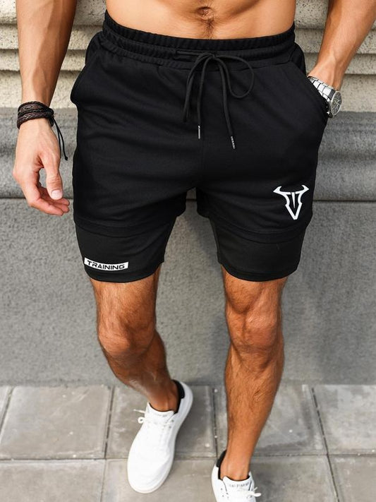 Men's Regular Fit Letter & Bull Head Print Shorts, Casual Comfy Breathable Shorts for Daily Outdoor Wear, Men's Bottoms for Summer