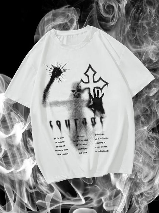 Men's Regular Fit Skull & Cross Print Round Neck Graphic Tee, Casual Short Sleeve Crew Neck T-shirt for Summer, Fashion Men's Top for Daily Wear, Tropical