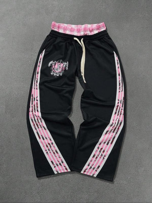 Men's Side Stripe Double Waisted Drawstring Waist Loose Wide Leg Sweatpants Streetwear Pants Men Street Wear Pants, Graphic Sweats, For Rave