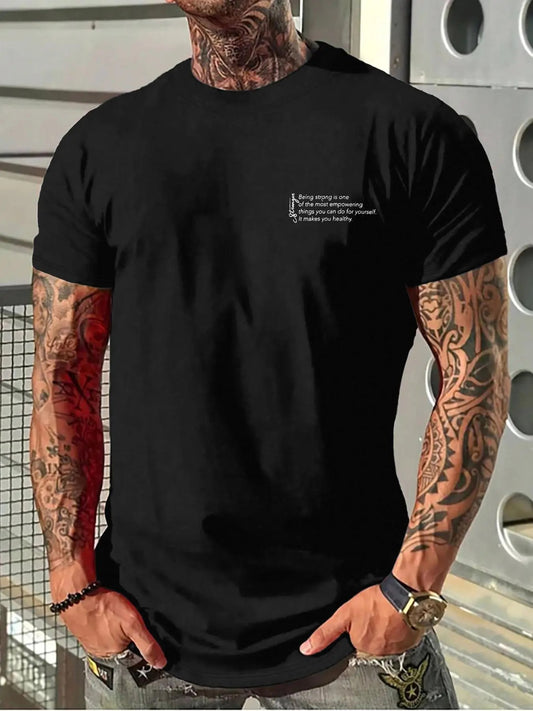 Men's Solid Color Letter Print Round Neck Tee, Regular Fit All-Match Casual Short Sleeve Crew Neck T-shirt for Daily Wear, Men's Top for All Seasons