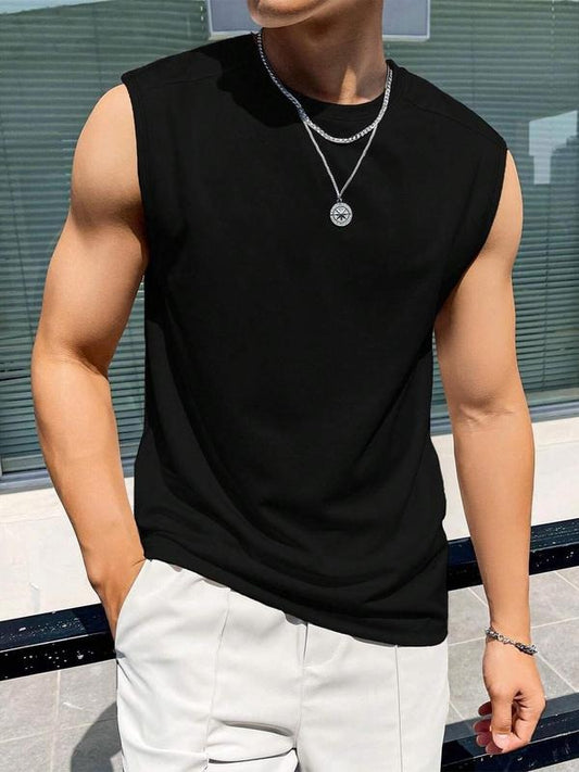 Men's Solid Color Sleeveless Tee, Regular Fit Casual Fashion Round Neck Tank Top for Summer, Men's Clothes for Daily Wear, Vests