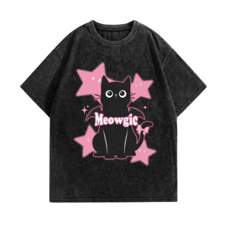 Meowgic Cat Star Y2k - Vintage Dark Rock Spider Slogan Graphic Tee, Y2k Tshirt, Cat Shirt, Gift For Men & Women, Womenswear Tops Streetwear