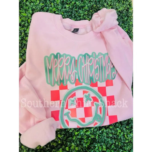 Merry Christmas Smiley | Pink Christmas Sweatshirt