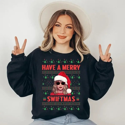 Merry Swiftmas Sweatshirt - Unisex Size, Loose Fit, 50% Cotton, 50% Polyester - Pullover, Fabric
