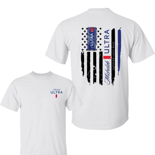 Michellob Ultra Shirt, Bold American Flag Design & Beer Can Graphic, Perfect for Beer Enthusiasts, Great for Casual Outings, Streetwear Menswear