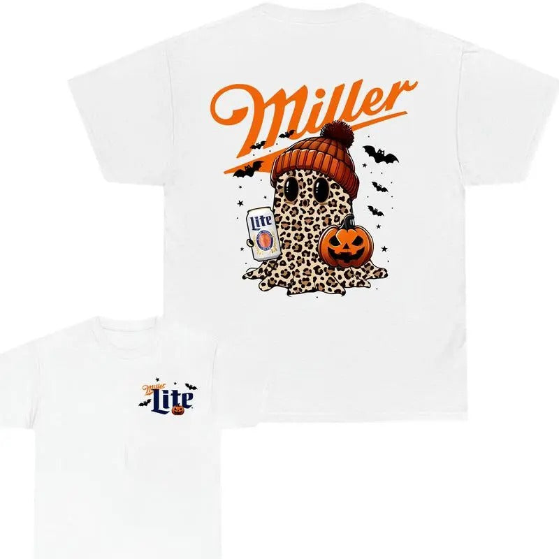 Miler Lite Ghost Cute Pumpkin Leopart Halloween 2 Sided T-shirt, Miler Lite Shirt, Halloween Pumpkin Trendy Shirt, Versatile Fashion Pieces, Fashion Selections For All Occasions for Men, for Women