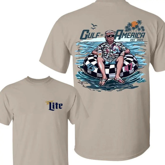 Miler Lite Trum Chillin on the Gulf of America 2 Sided Shirt, Miler Lite Shirt,  Crewneck Graphic Printed Unisex Cotton T-shirt for Men for Women