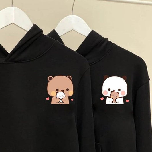 Milk and Mocha bears Couple Hoodie, Custom name Couple Hoodie  Anniversary  Couple Matching Clothes Hoodie and Sweater; T-shirt Cotton Womenswear Light Overalls Polyester Solid Suits Underwear