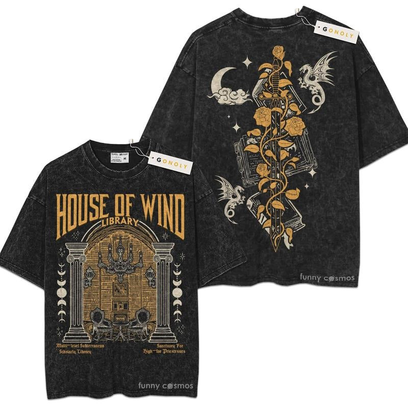 [ Mineral Wash ] Acotar House Of Wind Library For Fans Lover Book, Bookish, Graphic Washed Style Shirt