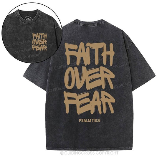 [ Mineral Wash ] Faith Over Fear Psalms Chrsitian Washed TShirt Jesus Graphic Washed Style Shirt