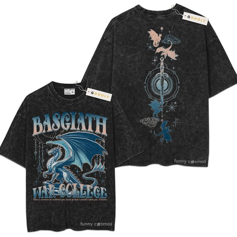 [ Mineral Wash ] Fourth Wing Basgiath War, Trendy Book Dragon For Fans Lover Book, Bookish, Graphic Washed Style Shirt
