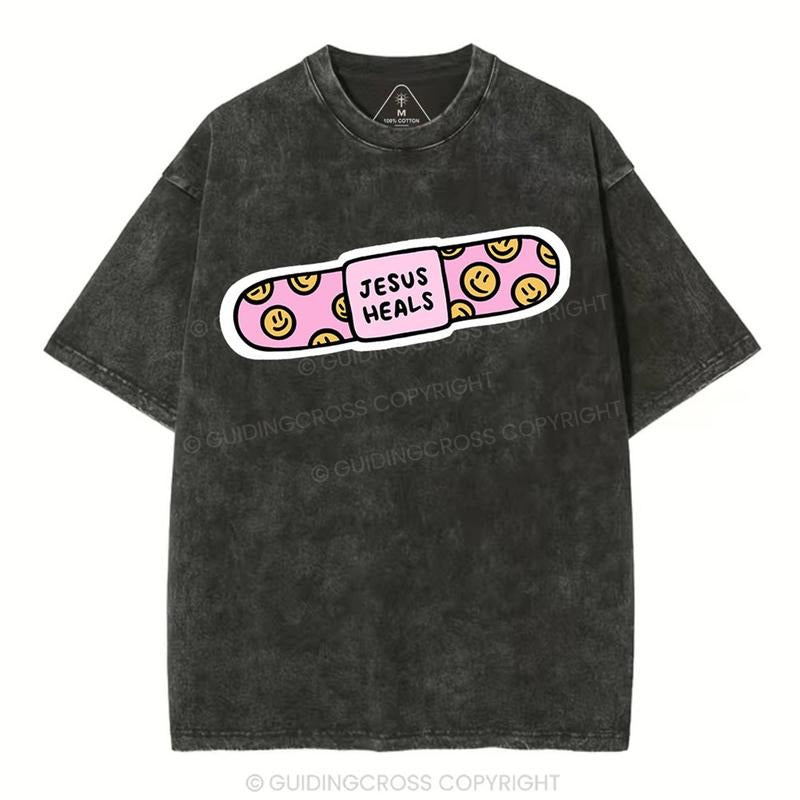 [ Mineral Wash ] Jesus Heals Christian Washed TShirt Jesus Graphic Washed Style TShirt