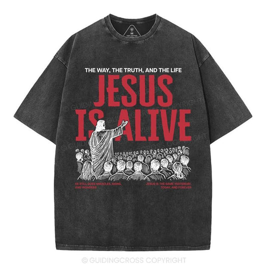 [ Mineral Wash ] Jesus Is Alive Christian Washed TShirt Jesus Graphic Washed Style Shirt