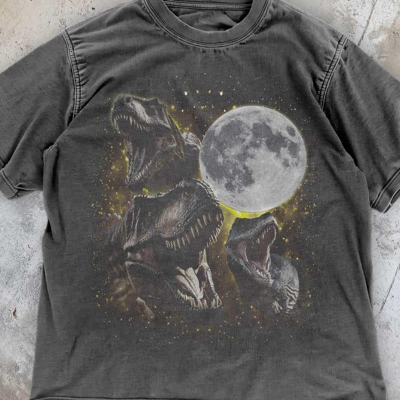 [ Mineral Wash ] Moonlit TRex Shirt , Grunge Dinosaur Tee , Retro Dinosaur Graphic TShirt , Mystical Prehistoric Tee , Funny Dino Lover Washed Gift