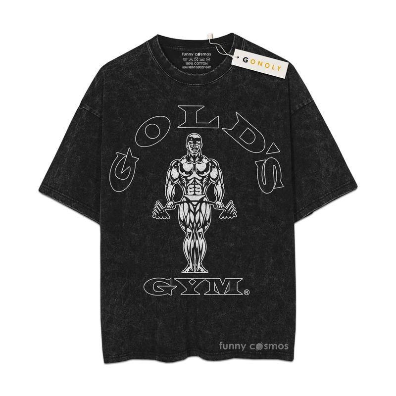 [ Mineral Wash ] Retro Gold's Gym Red Classic Tee, Anime Fan Lovers Streetwear & Washed Gym Style Shirt