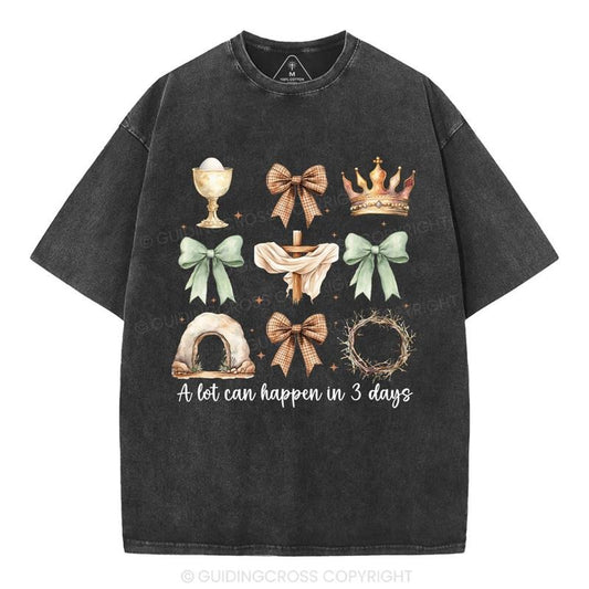 [Mineral Wash Shirt] A Lot Can Happy In 3 Days Christian Washed Shirt Jesus Graphic Style Shirt Crewneck Casual