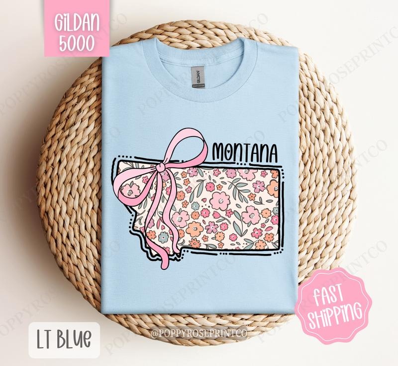 Montana Gildan T-shirt, Cute Montana State Shirt, Montana Floral Bow Tee