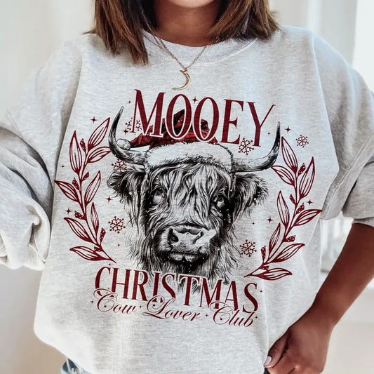 Mooey Christmas Cow Lover Club TShirt, Christmas Season, Christmas Highland Cow Unisex Women's Top in 100% Cotton - Fit Crewneck Fabricstyle{n002}2
