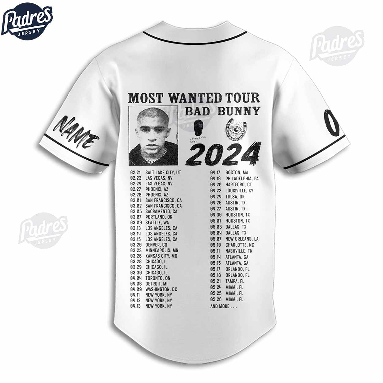 Most Wanted Bad Bunny Tour 2024 Custom Baseball Jersey Shirt - Padres Jersey Oasis: Elevate Your Baseball Style Game