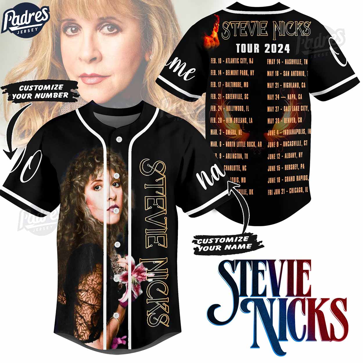 Music Stevie Nicks Tour 2024 Custom Baseball Jersey - Padres Jersey Oasis: Elevate Your Baseball Style Game