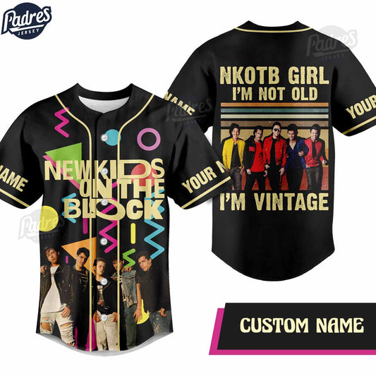 NKOTB Girl I'm Not Old I'm Vintage Custom Black Baseball Jersey - Padres Jersey Oasis: Elevate Your Baseball Style Game