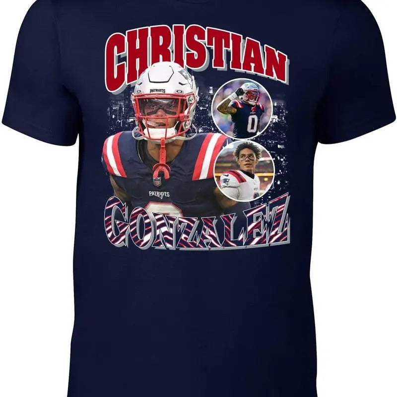 Navy New England Christian Gonzalez Bootleg Style T-Shirt