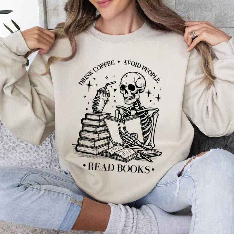 Negative Drink Coffee Avoid People Read Books Shirt Skeleton tbr Tee Books and Coffee Shirt Sublimation  Shirt , Sweatshirt And Hoodie