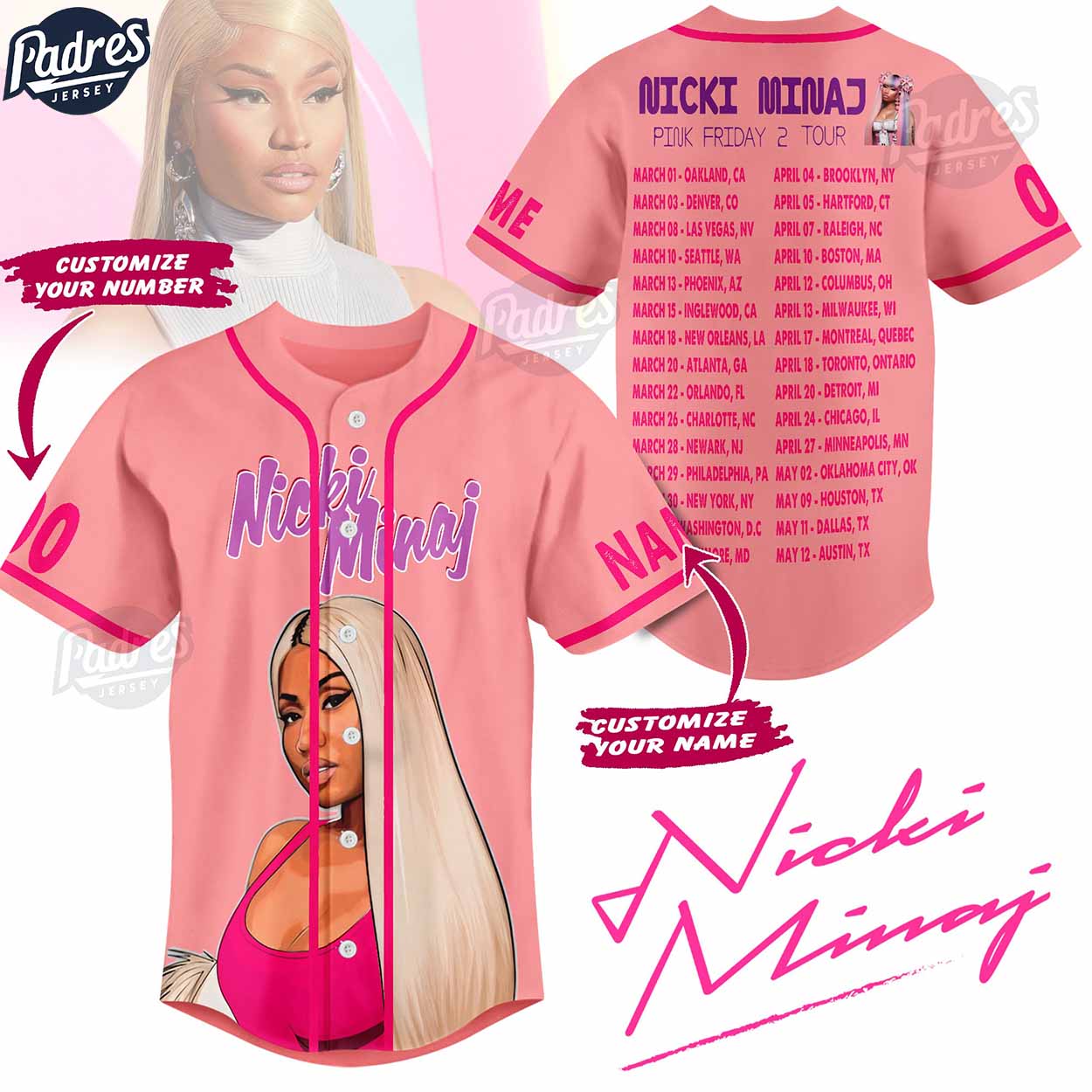 Nicki Minaj Pink Friday 2 Tour Custom Baseball Jersey Style - Padres Jersey Oasis: Elevate Your Baseball Style Game