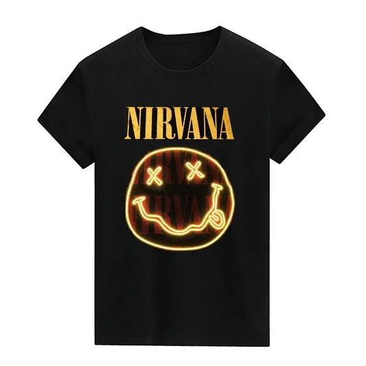Nirvana T-shirt Smile Face Crewneck Casual  Undershirt Short Sleeve Menswear Top