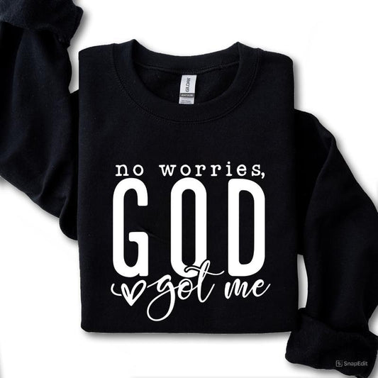No Worries, GOD Love Got Me Sweatshirt, Women's Letter Print Drop  Sweatshirt, Women's Clothes for Daily Wear, Unisex Cotton For Women