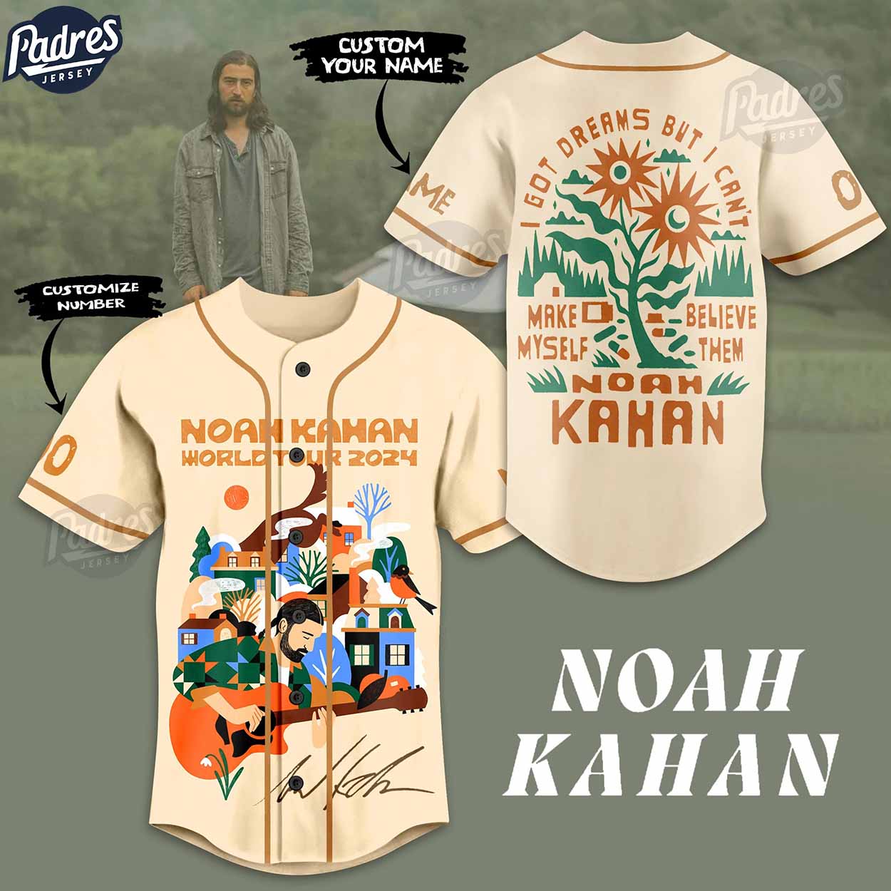 Noah Kahan 2024 Tour Custom Baseball Jersey Fan Gear - Padres Jersey Oasis: Elevate Your Baseball Style Game