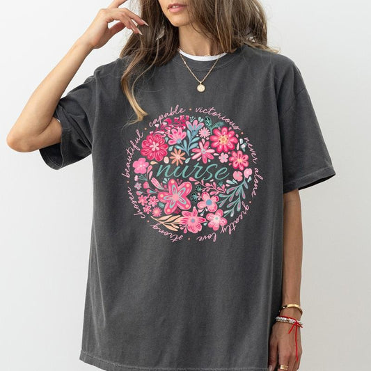 Nurse Floral Comfort Colors Shirt, Nurse Wildflower T-shirt, Nurse Apparel Graphic Tee, Gift for Nurse, Nurse Appreciation Gifts