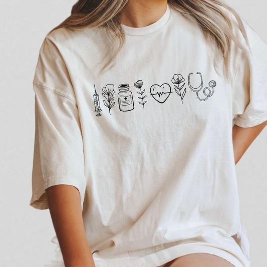 Nurse Life Shirt, Medical Shirt for Women, RN Shirt, Nurse Week Shirt Gifts, Floral Nurse Shirt, New Nurse Gift, Flower Nurse Student Shirt, Gift For Registered Nurse, Nurse Appreciation Gift, Nurse Pattern Flower Tee, Oversized Graphic Tee, Women Top