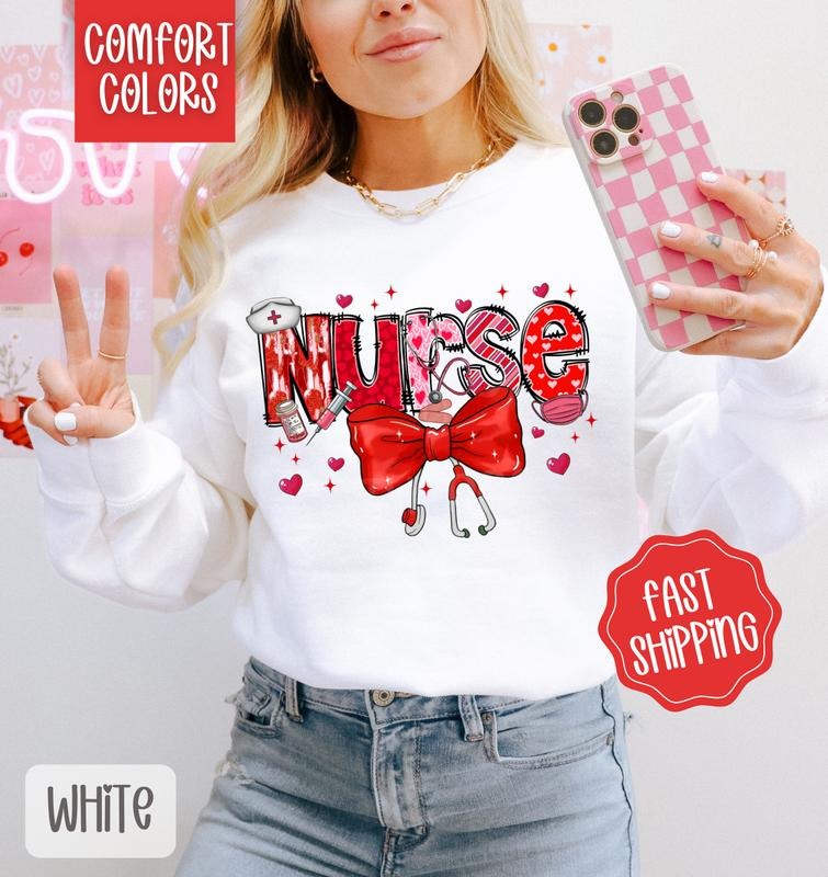 Nurse Valentine Sweatshirt Comfort Colors, Valentine's Day Women's Crewneck, Cute Nurse Sweater, RN Sweatshirt