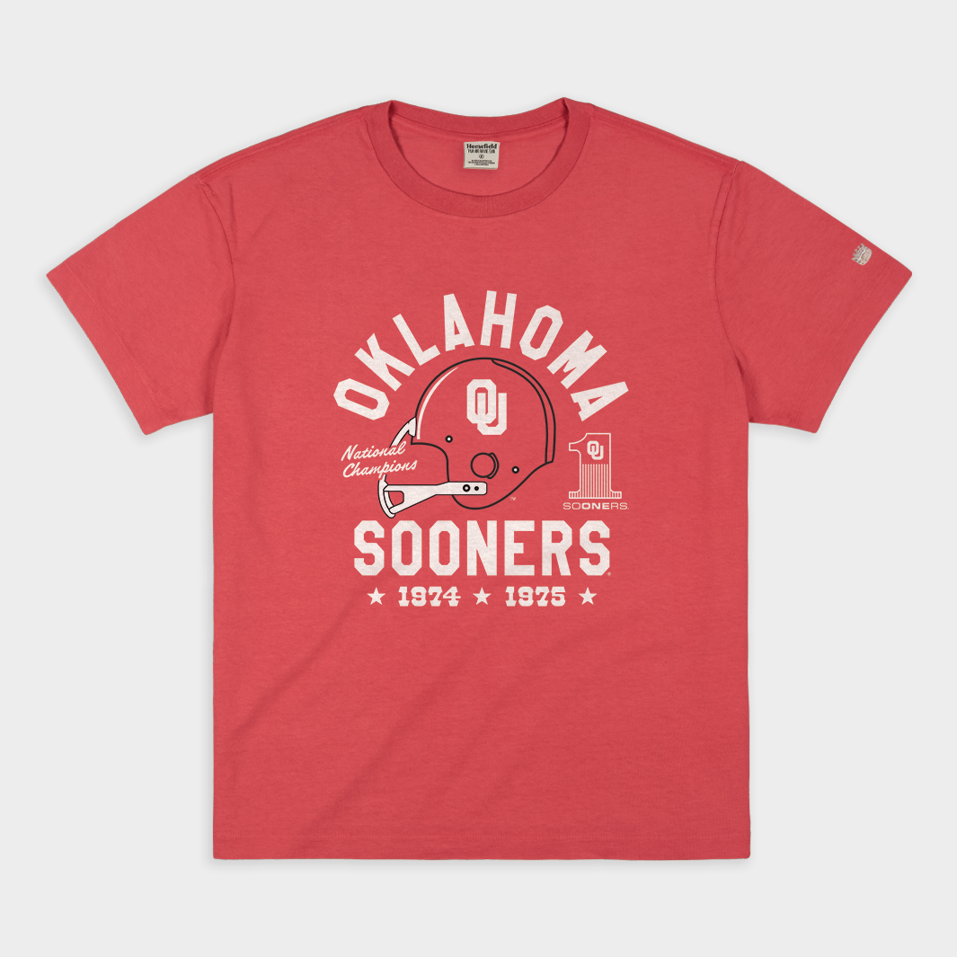Oklahoma Football 1974 and 1975 Champs Vintage Heavyweight Tee Style001