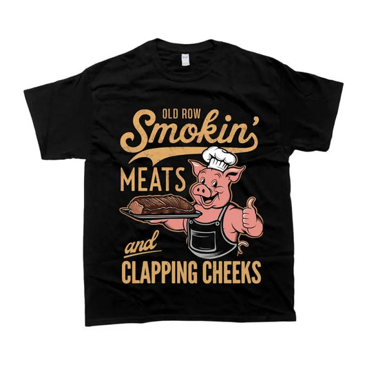 Old Row Unisex 100% Cotton T-shirt, Smokin Meat Fun Pig BBQ, for Men & Women