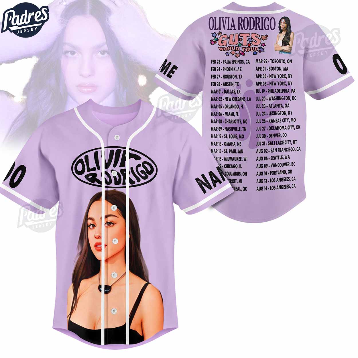 Olivia Rodrigo Guts Tour 2024 Custom Baseball Jersey Style - Padres Jersey Oasis: Elevate Your Baseball Style Game