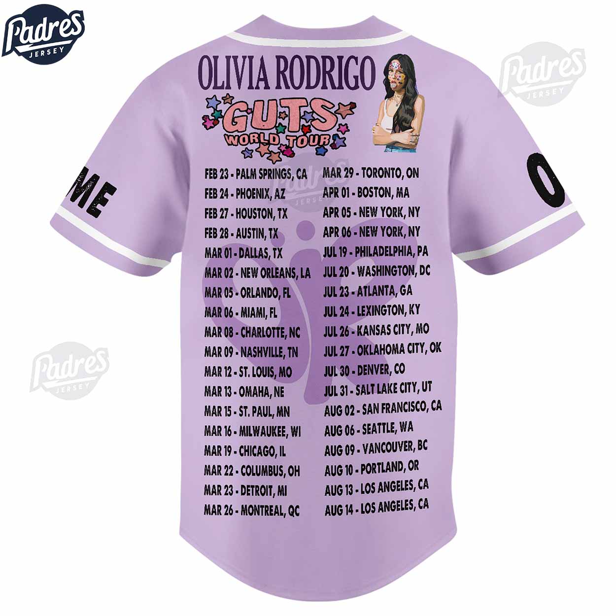 Olivia Rodrigo Guts Tour 2024 Custom Baseball Jersey Style - Padres Jersey Oasis: Elevate Your Baseball Style Game
