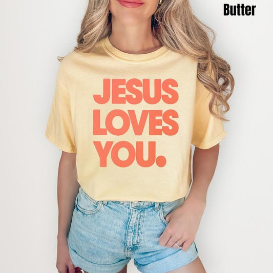 Orange Jesus Loves You PUFF Comfort Colors T-Shirt