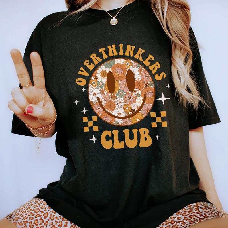 Overthinkers Club Shirt, Overthinking Tee, Professional Overthinkers T-shirt, Funny Saying Graphic Printed Women's Tops, Sarcastic Comfort Shirt, Gifts For Girls, Women's Tops Womenswear Cotton Fabric Relaxed Fit Chic Style